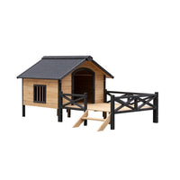 HKM-2215613 Outdoor Large Cabin Style Wooden Kennel with Porch for Dogs