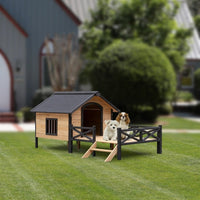 HKM-2215613 Outdoor Large Cabin Style Wooden Kennel with Porch for Dogs