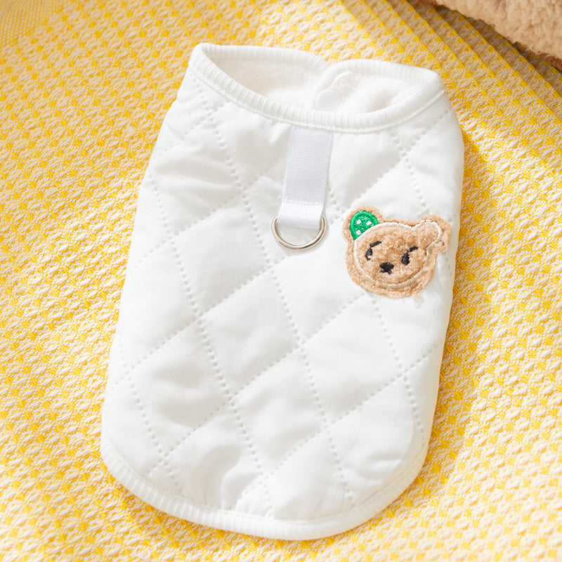 HKM-2216509 Quilted Dog Vest with Bear Patch - Cozy Warm Padded Gilet for Small Dogs