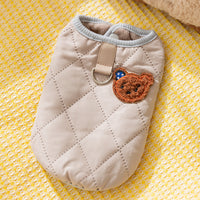 HKM-2216509 Quilted Dog Vest with Bear Patch - Cozy Warm Padded Gilet for Small Dogs