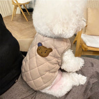 HKM-2216509 Quilted Dog Vest with Bear Patch - Cozy Warm Padded Gilet for Small Dogs