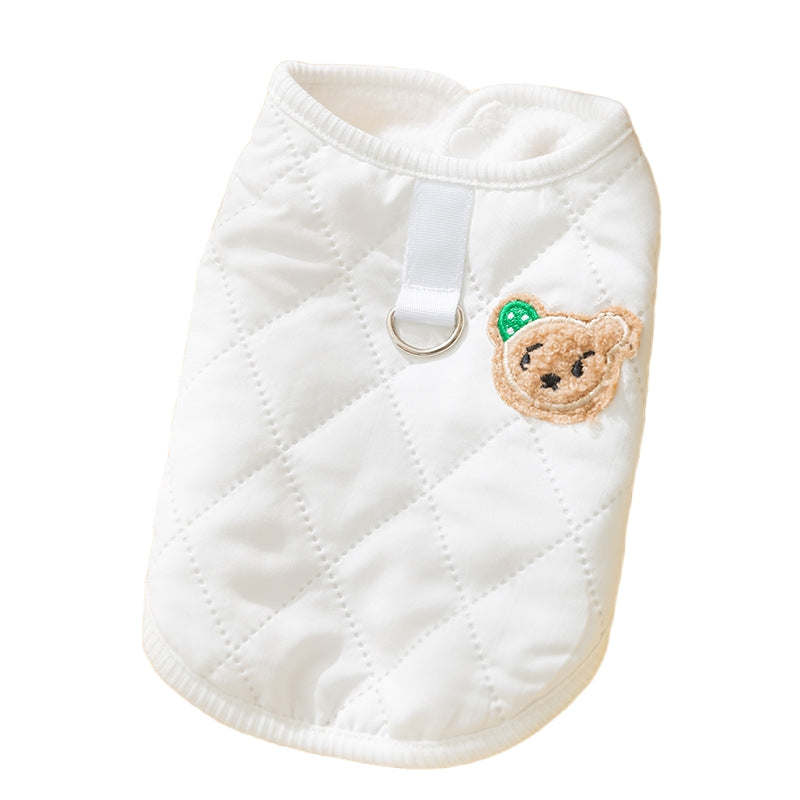 HKM-2216509 Quilted Dog Vest with Bear Patch - Cozy Warm Padded Gilet for Small Dogs