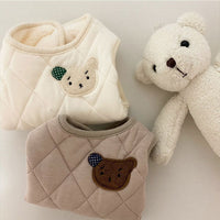 HKM-2216509 Quilted Dog Vest with Bear Patch - Cozy Warm Padded Gilet for Small Dogs