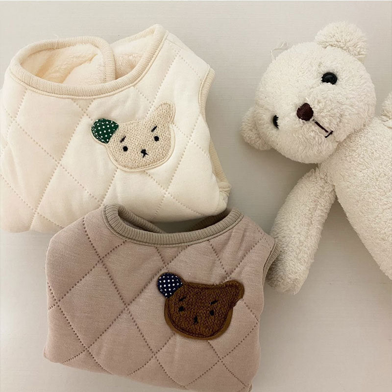 HKM-2216509 Quilted Dog Vest with Bear Patch - Cozy Warm Padded Gilet for Small Dogs