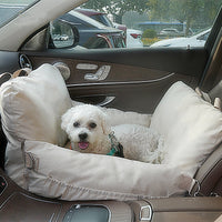 HKM-2216765 Creamy-White Linen Car Safety Seat Dog Bed - 60x50x43 cm, Comfortable Pet Cushion for Car Travel