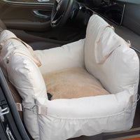 HKM-2216765 Creamy-White Linen Car Safety Seat Dog Bed - 60x50x43 cm, Comfortable Pet Cushion for Car Travel