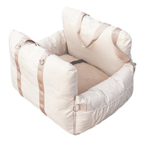 HKM-2216765 Creamy-White Linen Car Safety Seat Dog Bed - 60x50x43 cm, Comfortable Pet Cushion for Car Travel