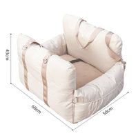 HKM-2216765 Creamy-White Linen Car Safety Seat Dog Bed - 60x50x43 cm, Comfortable Pet Cushion for Car Travel