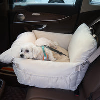 HKM-2216765 Creamy-White Linen Car Safety Seat Dog Bed - 60x50x43 cm, Comfortable Pet Cushion for Car Travel