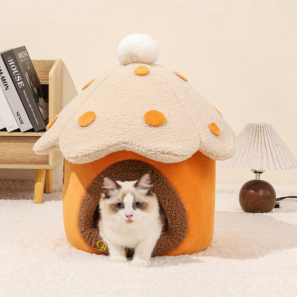 HKM-2217789 Removable Mushroom House Pet Bed for Cats and Puppies - Available in Multiple Colors and Sizes