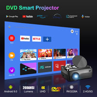 HKM-221779 Android 9.0 4K Home Theater Multimedia Projector with 2.4G and 5G WiFi