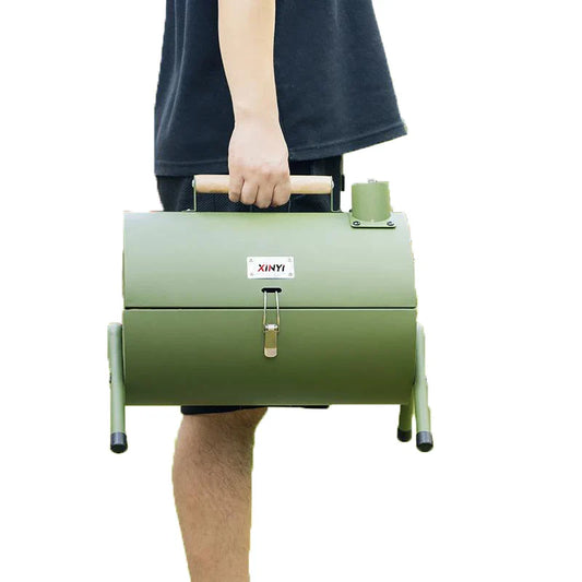 HKM-221779 Portable Smokeless Charcoal Barbecue Grill - Black and Green, Easy to Assemble, Ideal for Outdoor Camping, 4-5 People