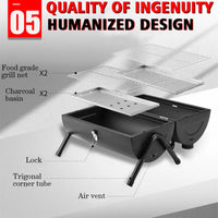 HKM-221779 Portable Smokeless Charcoal Barbecue Grill - Black and Green, Easy to Assemble, Ideal for Outdoor Camping, 4-5 People