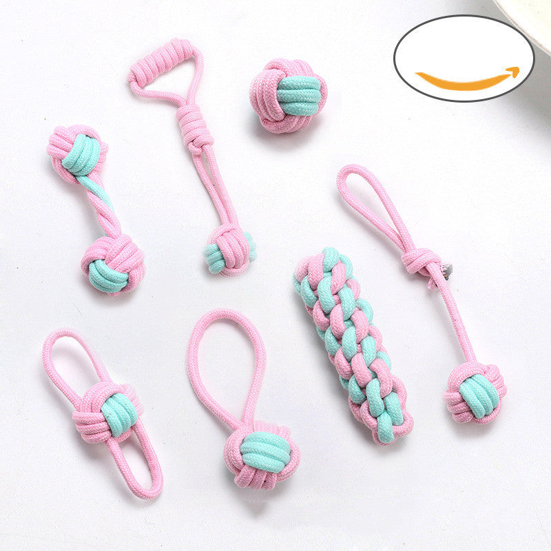 HKM-2218557 Cotton Rope Pet Toy Set for Dogs and Cats - Bite-Resistant Molar Cleaning Toys