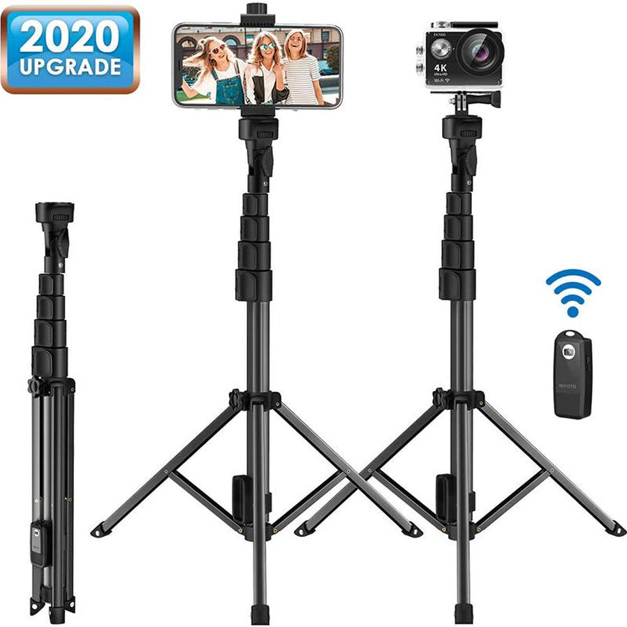 HKM-221971 Adjustable Tripod Selfie Stick for iPhone - Aluminum Alloy, 5 Sections, 45cm Shrink Height