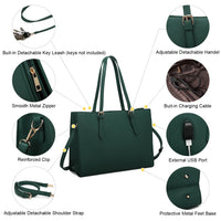 HKM-221971 Crocodile Pattern Laptop Tote Bag Set – Large Capacity Office Shoulder Handbags for Women (15.6 inches)