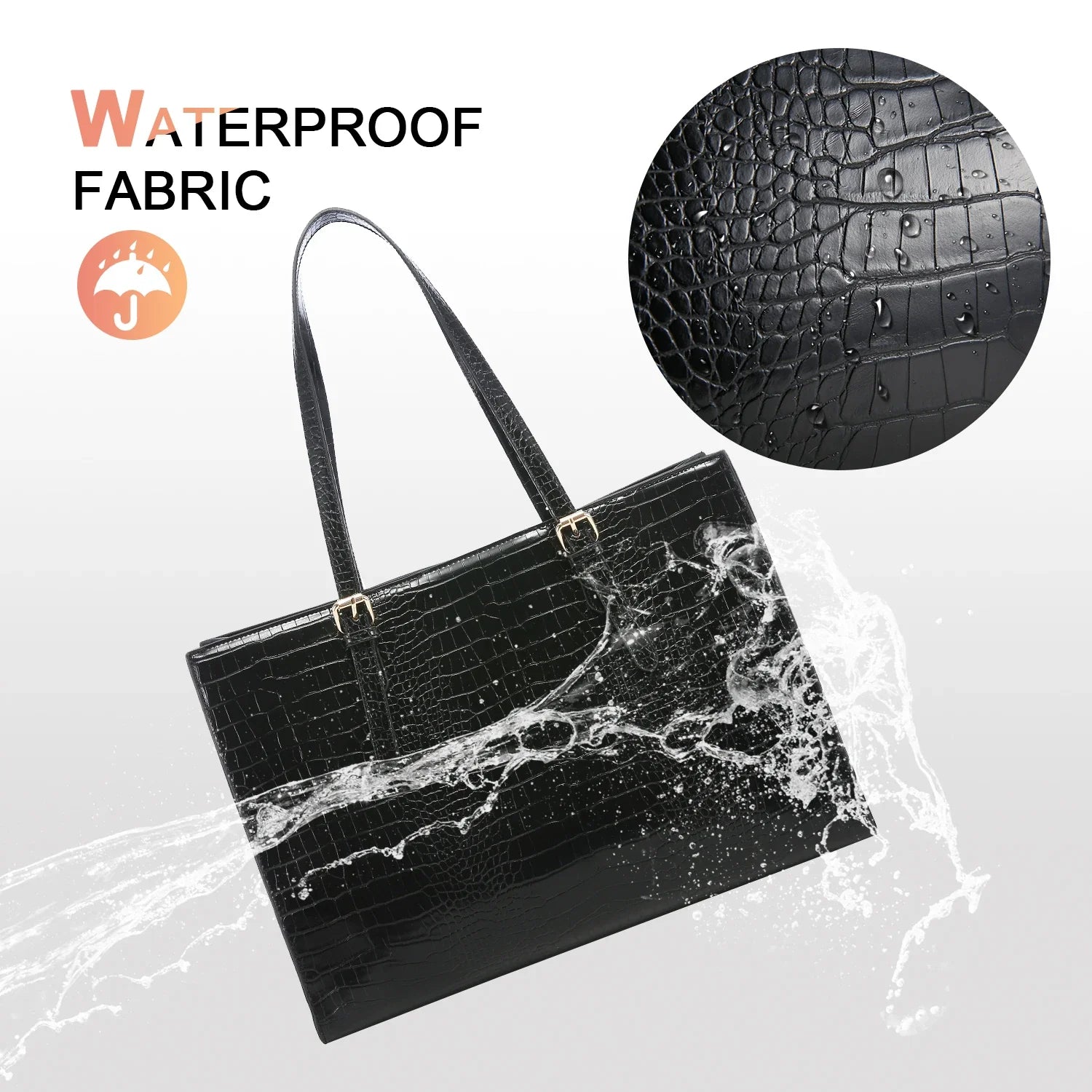 HKM-221971 Crocodile Pattern Laptop Tote Bag Set – Large Capacity Office Shoulder Handbags for Women (15.6 inches)