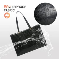 HKM-221971 Crocodile Pattern Laptop Tote Bag Set – Large Capacity Office Shoulder Handbags for Women (15.6 inches)