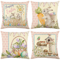 HKM-221971 Easter-Themed Floral Linen Pillowcase for Living Room Decoration, 45x45cm
