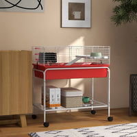 HKM-2221373 Two-Story Small Animal Habitat with Removable Stand, Wheels, and Shelf - Ideal for Guinea Pigs, Chinchillas, Ferrets, and More, 33" x 18.5" x 35"