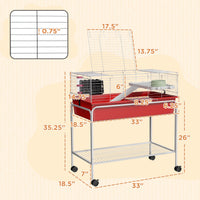 HKM-2221373 Two-Story Small Animal Habitat with Removable Stand, Wheels, and Shelf - Ideal for Guinea Pigs, Chinchillas, Ferrets, and More, 33" x 18.5" x 35"