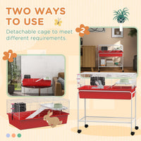 HKM-2221373 Two-Story Small Animal Habitat with Removable Stand, Wheels, and Shelf - Ideal for Guinea Pigs, Chinchillas, Ferrets, and More, 33" x 18.5" x 35"