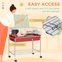 HKM-2221373 Two-Story Small Animal Habitat with Removable Stand, Wheels, and Shelf - Ideal for Guinea Pigs, Chinchillas, Ferrets, and More, 33" x 18.5" x 35"