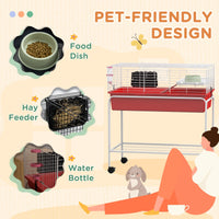 HKM-2221373 Two-Story Small Animal Habitat with Removable Stand, Wheels, and Shelf - Ideal for Guinea Pigs, Chinchillas, Ferrets, and More, 33" x 18.5" x 35"