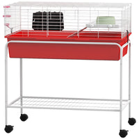 HKM-2221373 Two-Story Small Animal Habitat with Removable Stand, Wheels, and Shelf - Ideal for Guinea Pigs, Chinchillas, Ferrets, and More, 33" x 18.5" x 35"