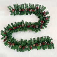 HKM-222227 PVC Spray White Rattan Garland with Pine Fruit and Hawthorn Accents