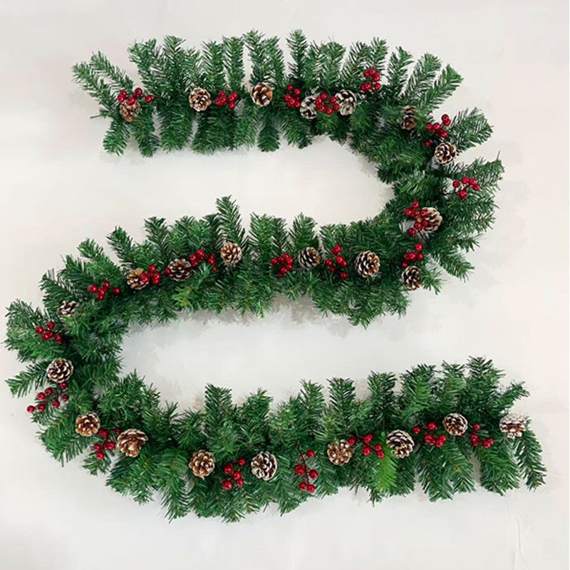 HKM-222227 PVC Spray White Rattan Garland with Pine Fruit and Hawthorn Accents