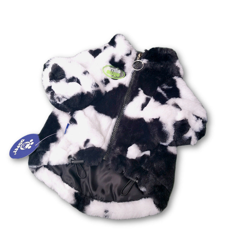 HKM-2224061 Cozy Black and White Rabbit Fur Dog Coat for Autumn and Winter - Small to XXL