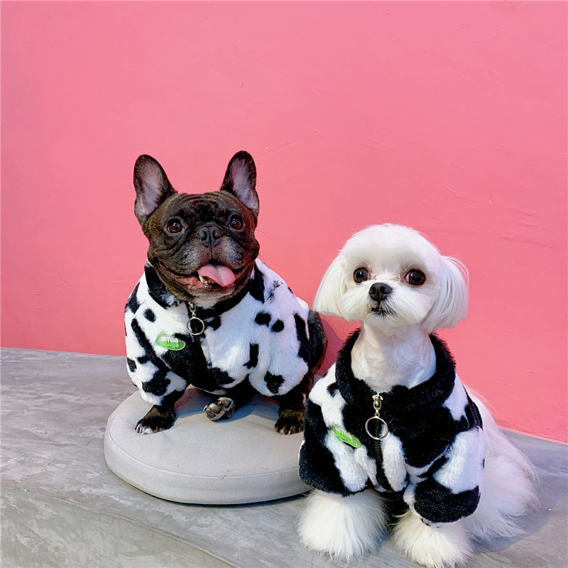 HKM-2224061 Cozy Black and White Rabbit Fur Dog Coat for Autumn and Winter - Small to XXL