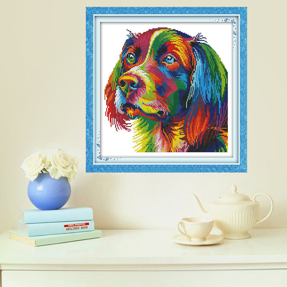 HKM-222419 Colorful Rainbow Dog Cross Stitch Kit - Cotton Embroidery Design