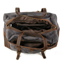 HKM-222483 Army Green Waterproof Waxed Canvas and Cowhide Leather Duffle Bag - 52cm x 22cm x 30cm