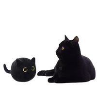 HKM-2224957 Fluffy Black Cat Plush Toy - Soft Stuffed Animal Cushion for Kids and Home Decor