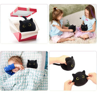 HKM-2224957 Fluffy Black Cat Plush Toy - Soft Stuffed Animal Cushion for Kids and Home Decor