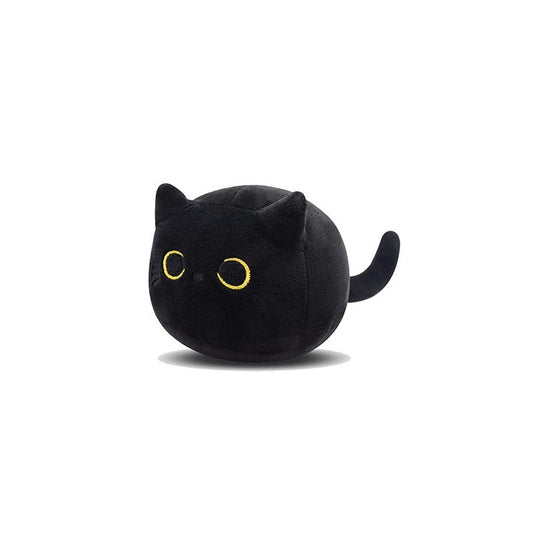 HKM-2224957 Fluffy Black Cat Plush Toy - Soft Stuffed Animal Cushion for Kids and Home Decor