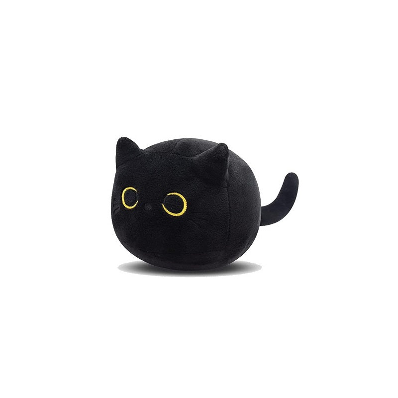 HKM-2224957 Fluffy Black Cat Plush Toy - Soft Stuffed Animal Cushion for Kids and Home Decor