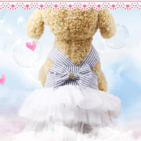 HKM-2225853 Pet Fashion Striped Suspender Skirt in Pink and Cyan, Cotton Material, Multiple Sizes Available