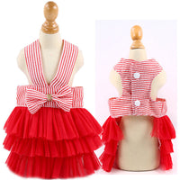 HKM-2225853 Pet Fashion Striped Suspender Skirt in Pink and Cyan, Cotton Material, Multiple Sizes Available