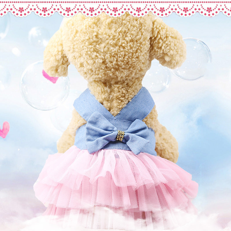 HKM-2225853 Pet Fashion Striped Suspender Skirt in Pink and Cyan, Cotton Material, Multiple Sizes Available