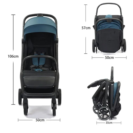 HKM-222611 Ergonomic Double Stroller with Sunshade and Travel Bag in Dark and Light Grey
