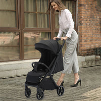 HKM-222611 Ergonomic Double Stroller with Sunshade and Travel Bag in Dark and Light Grey