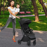 HKM-222611 Ergonomic Double Stroller with Sunshade and Travel Bag in Dark and Light Grey