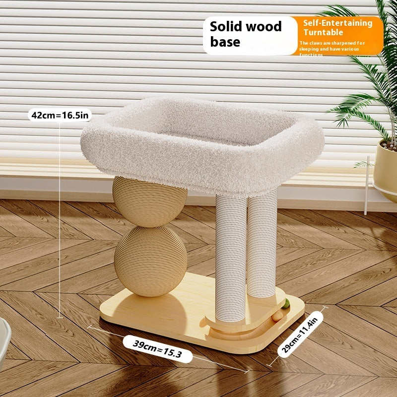 HKM-2226749 Double Column Cat Grasping Ball Nest - Pine Material, Available in Summer Mat & Sisal Styles