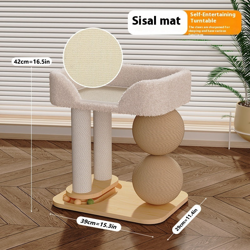 HKM-2226749 Double Column Cat Grasping Ball Nest - Pine Material, Available in Summer Mat & Sisal Styles