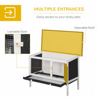 HKM-2227133 Wooden Rabbit Hutch with Removable Tray and Openable Roof for Small Pets