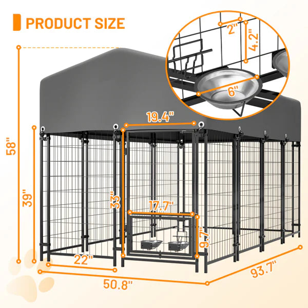 HKM-2228925 Heavy Duty Outdoor Dog Kennel with Roof, Welded Wire Enclosure, UV-Resistant Cover, Locking System for Medium/Large Dogs