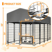 HKM-2228925 Heavy Duty Outdoor Dog Kennel with Roof, Welded Wire Enclosure, UV-Resistant Cover, Locking System for Medium/Large Dogs